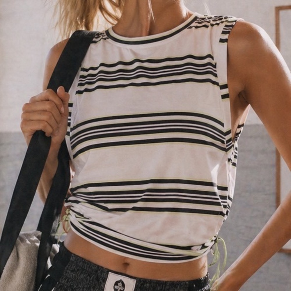Free People Movement Women's Sport Mode Muscle Tank Black White Yellow XS NWT